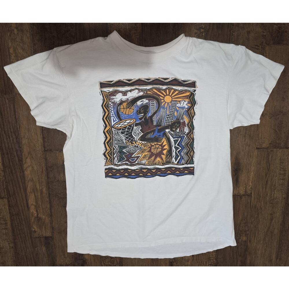 RARE VINTAGE 90s NIKE Grey Tag Hoops Streetball T-Shirt SINGLE STITCH USA L/XL